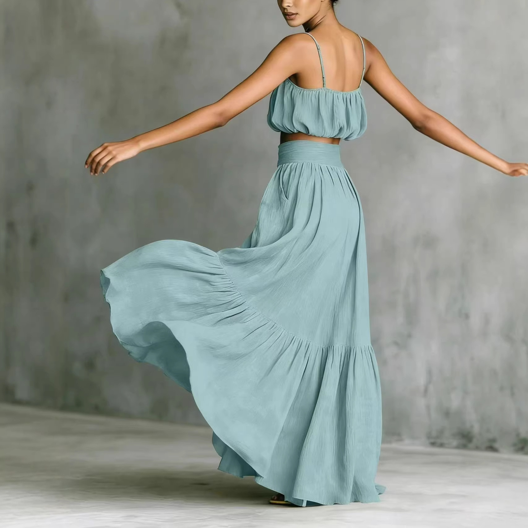 Maxi Dress Boho - Women Summer 2 Piece Outfits Ruched