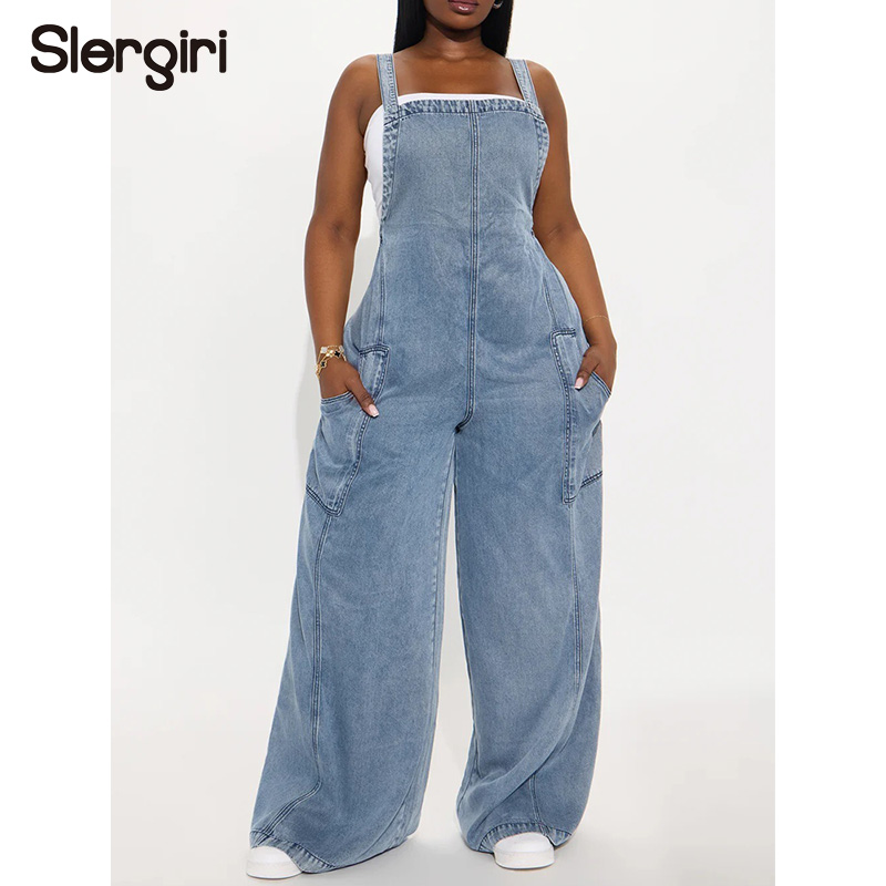 Women'S Fashion Overalls - Slergiri Streetwear Washed Denim Overall Jumpsuit