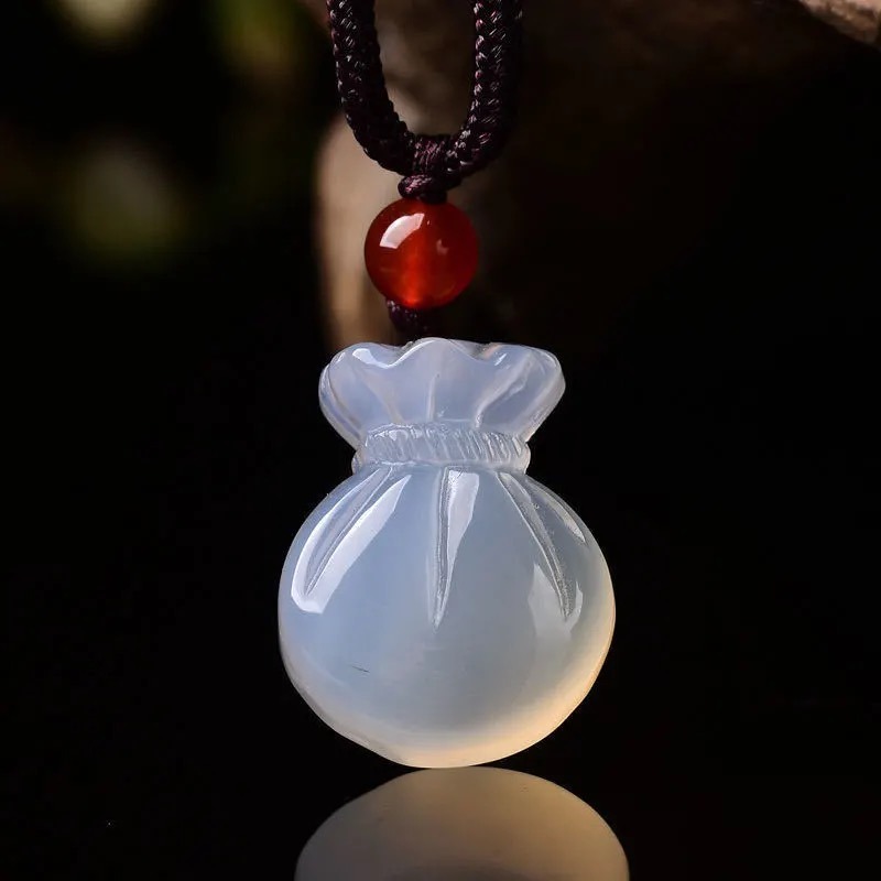 Women'S Fashion Jewellery - Natural Agate Blessing Bag Pendant Necklace