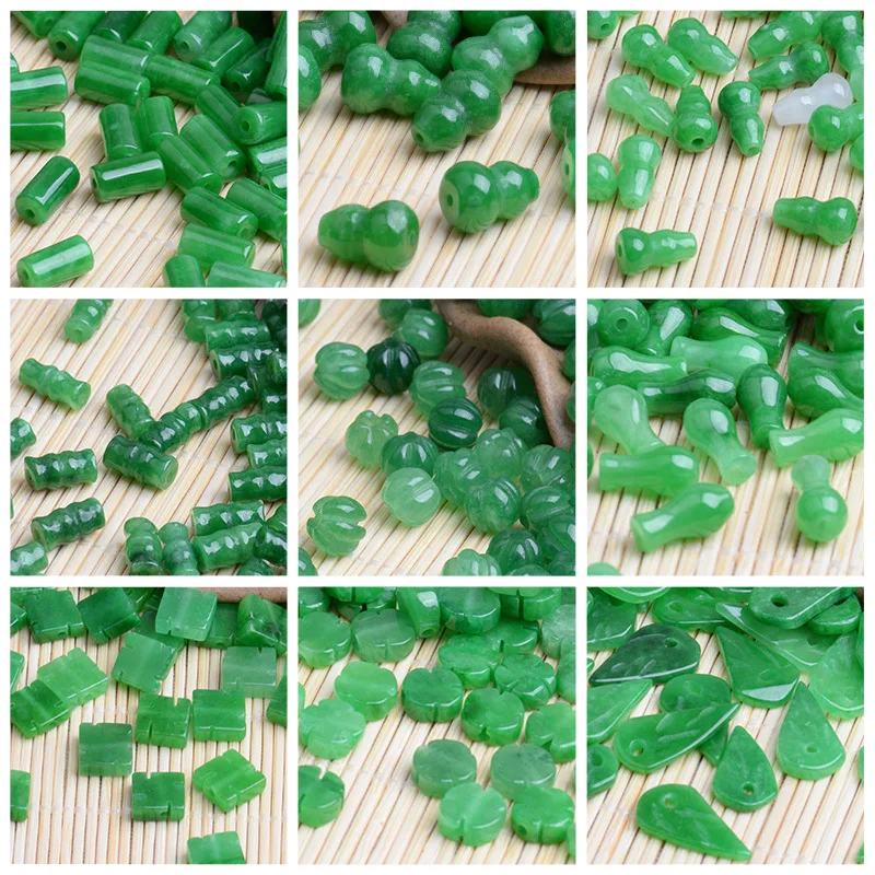 Women'S Fashion Jewellery - 10pc Green Jade Gourd Leaves Beads