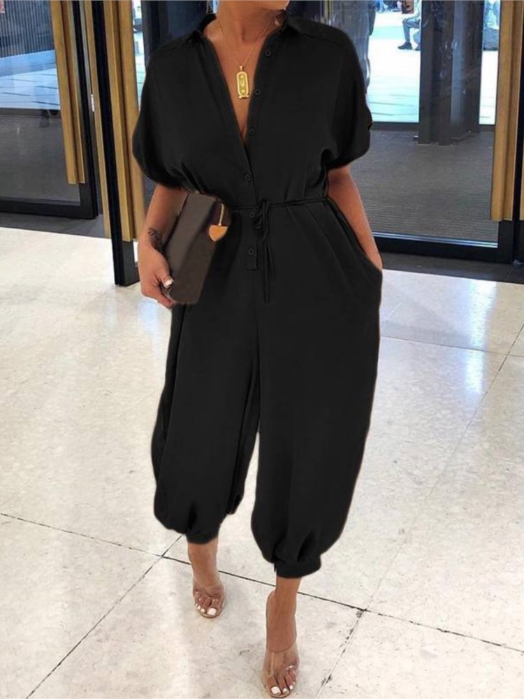 Women'S Fashion Overalls - Summer Fashion V-Neck Button Lace-Up Jumpsuit
