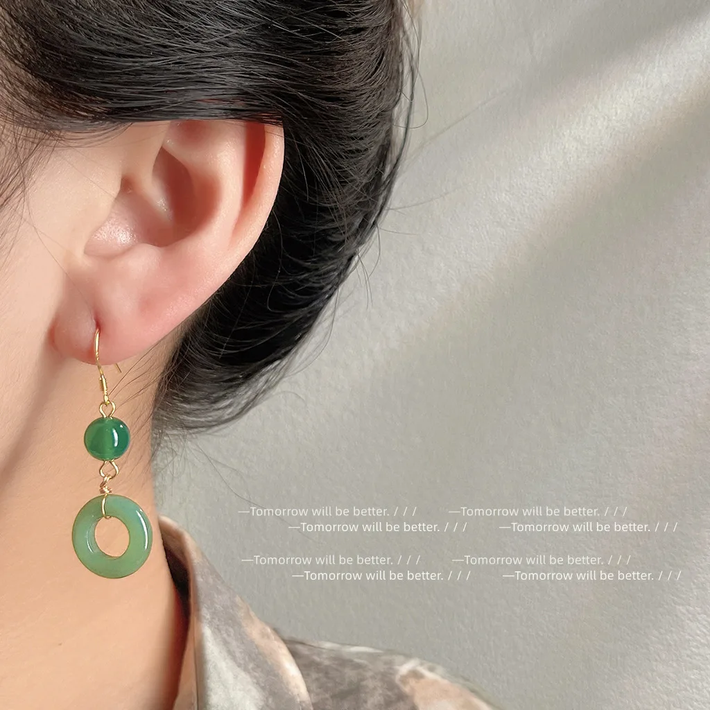 Women Fashion Jewellery - Green Real Jade Ring Earrings Lucky
