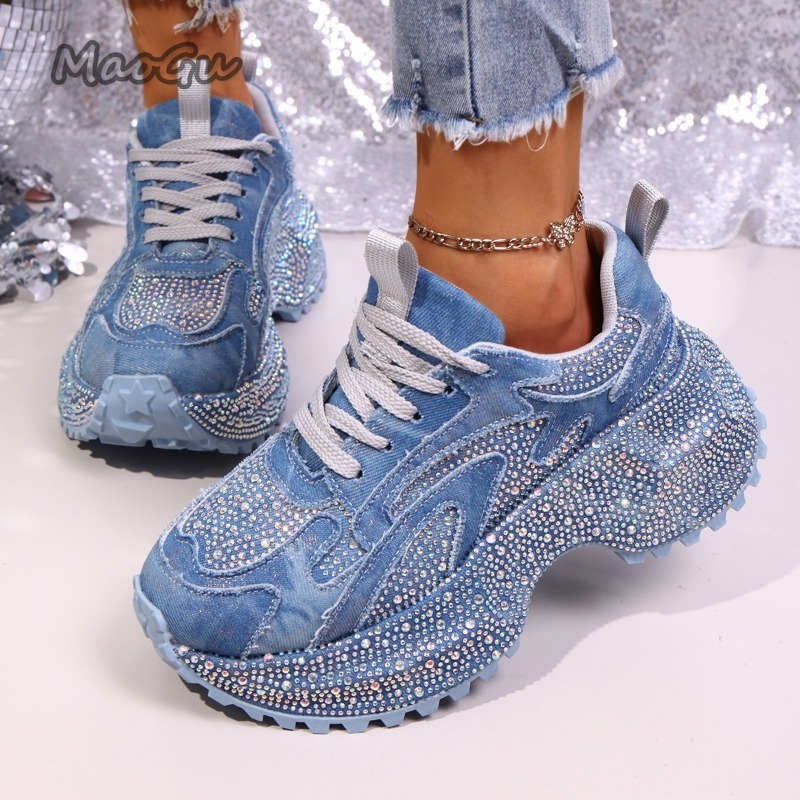 Women'S Fashion Gym Shoes - Fashion Rhinestone Women's Chunky Sneakers Thick