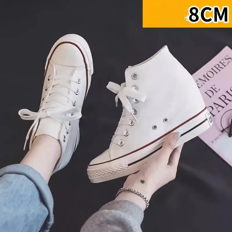 Women'S Fashion Gym Shoes - High 8cm Platform Canvas Shoes for