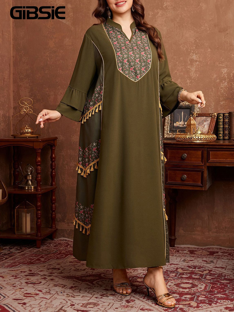 Maxi Dress Boho - GIBSIE Plus Size Ethnic Style Print