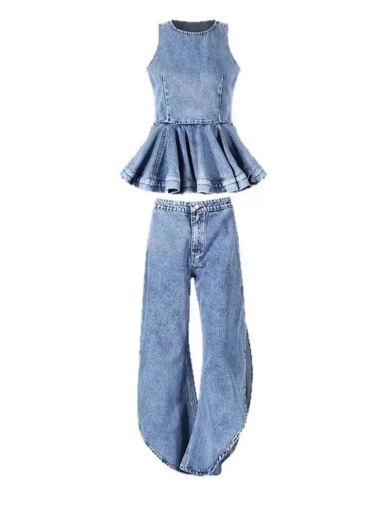 Ruffles Tank Blue Top Wide Leg - Women'S Fashion Overalls ulasan dan harga
