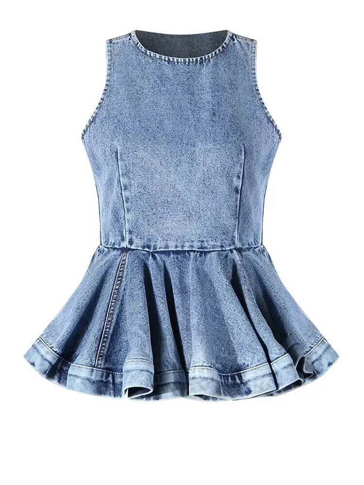 Ruffles Tank Blue Top Wide Leg - Women'S Fashion Overalls ulasan dan harga