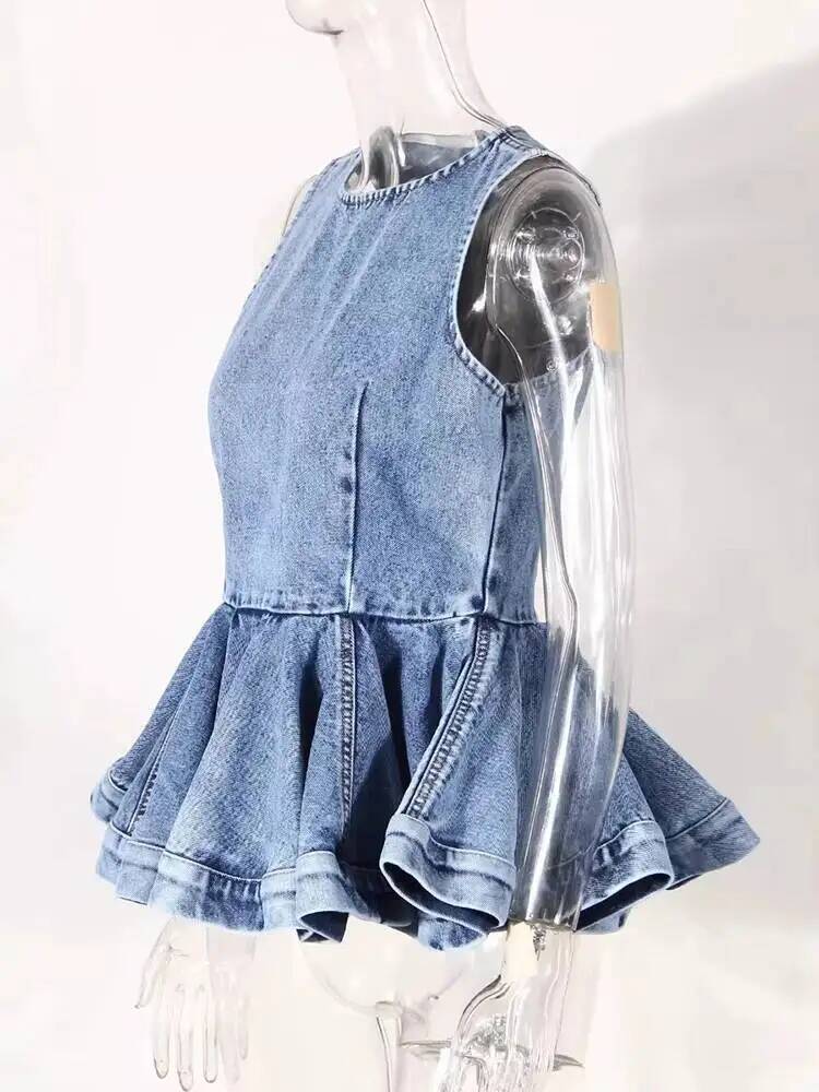 Ruffles Tank Blue Top Wide Leg - Women'S Fashion Overalls ulasan dan harga