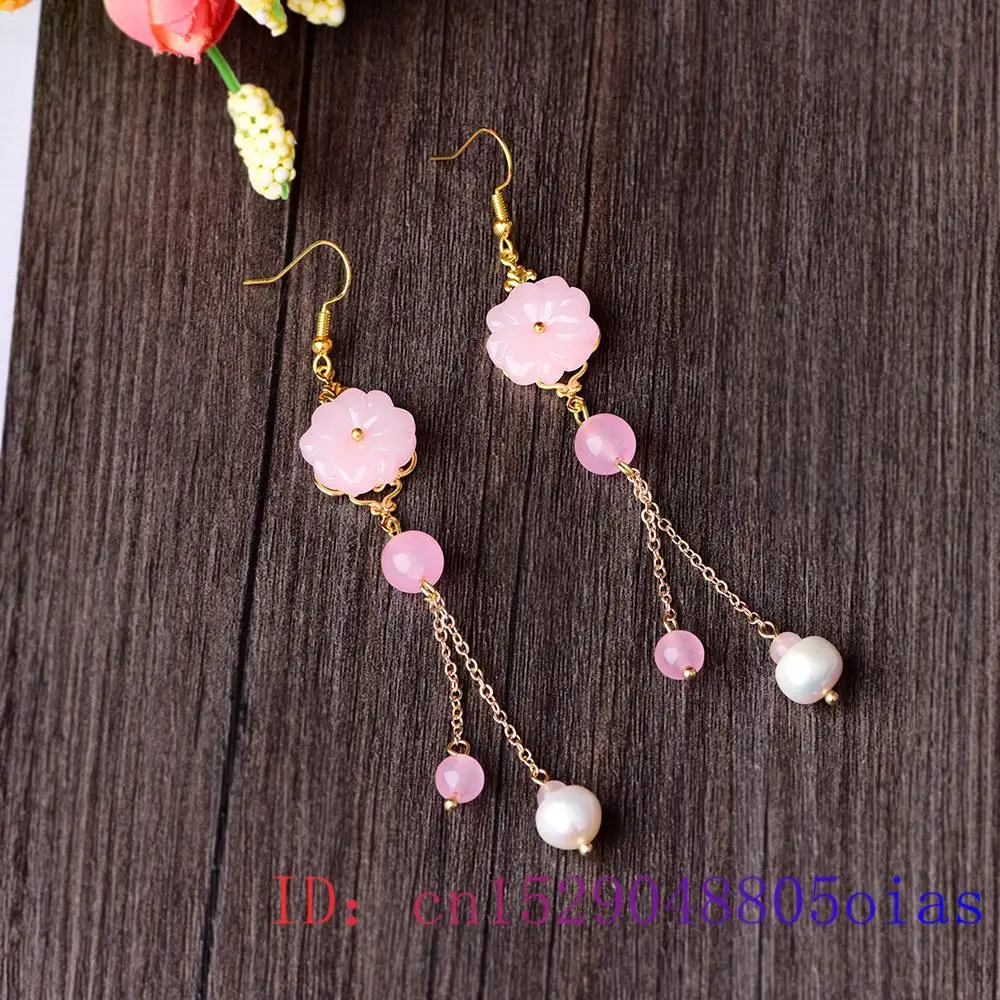 Pink Jade Flower Earrings Chal - Women Fashion Jewellery ulasan dan harga