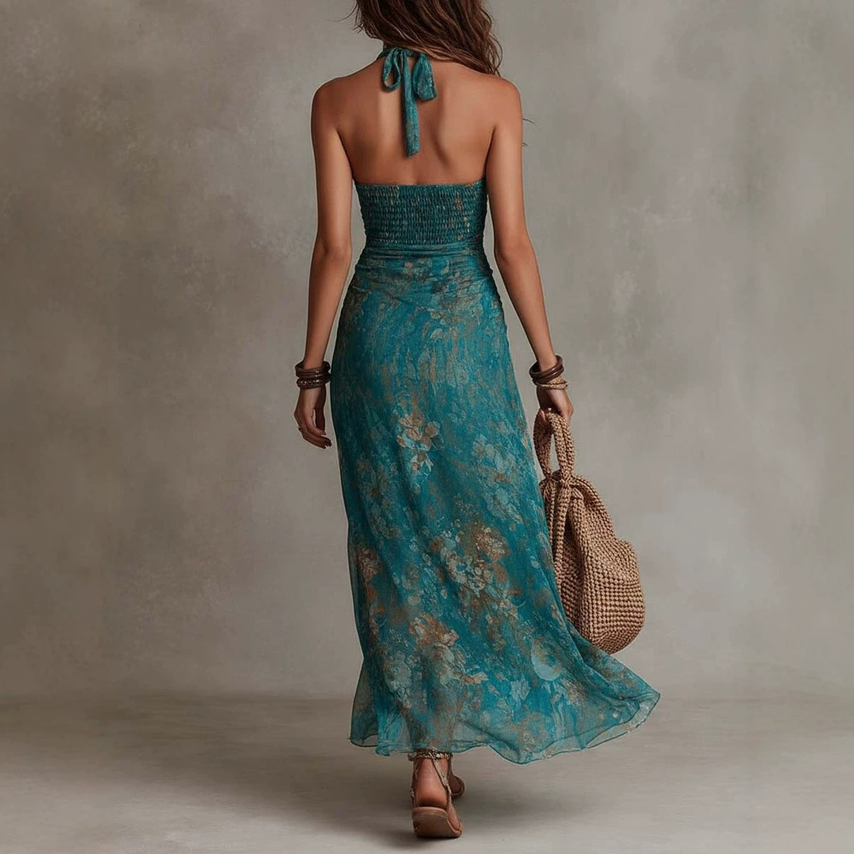 Women's Halter Deep V Print Sp - Maxi Dress Boho ulasan dan harga