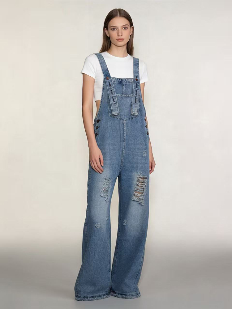 Fashion Retro Ripped Hole Deni - Women'S Fashion Overalls ulasan dan harga