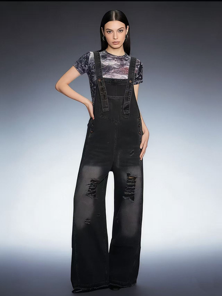 Fashion Retro Ripped Hole Deni - Women'S Fashion Overalls ulasan dan harga
