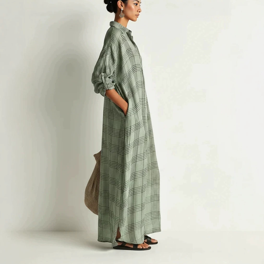 Printed Linen Cotton Midi Dres - Maxi Dress Boho ulasan dan harga