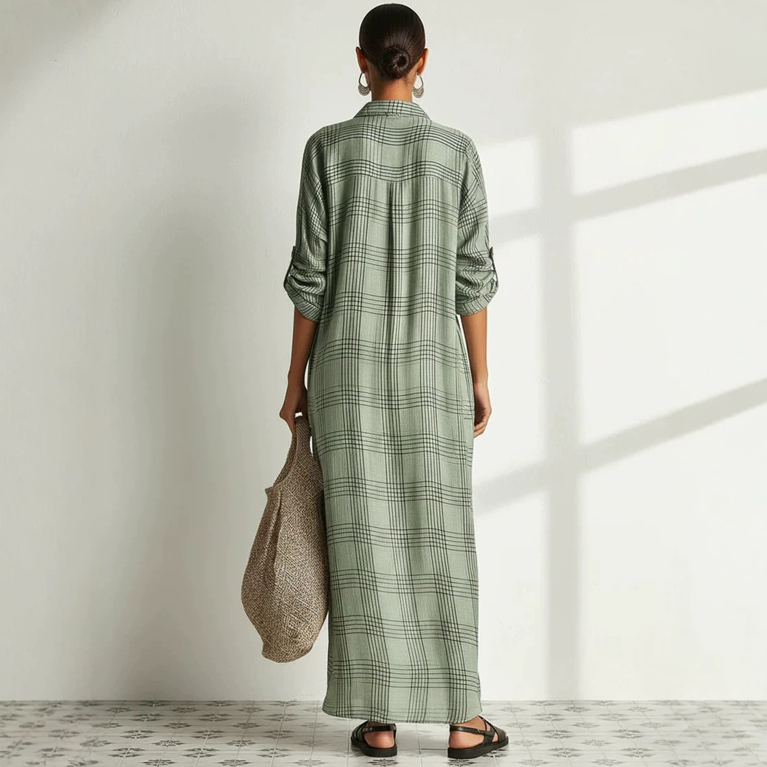 Printed Linen Cotton Midi Dres - Maxi Dress Boho ulasan dan harga