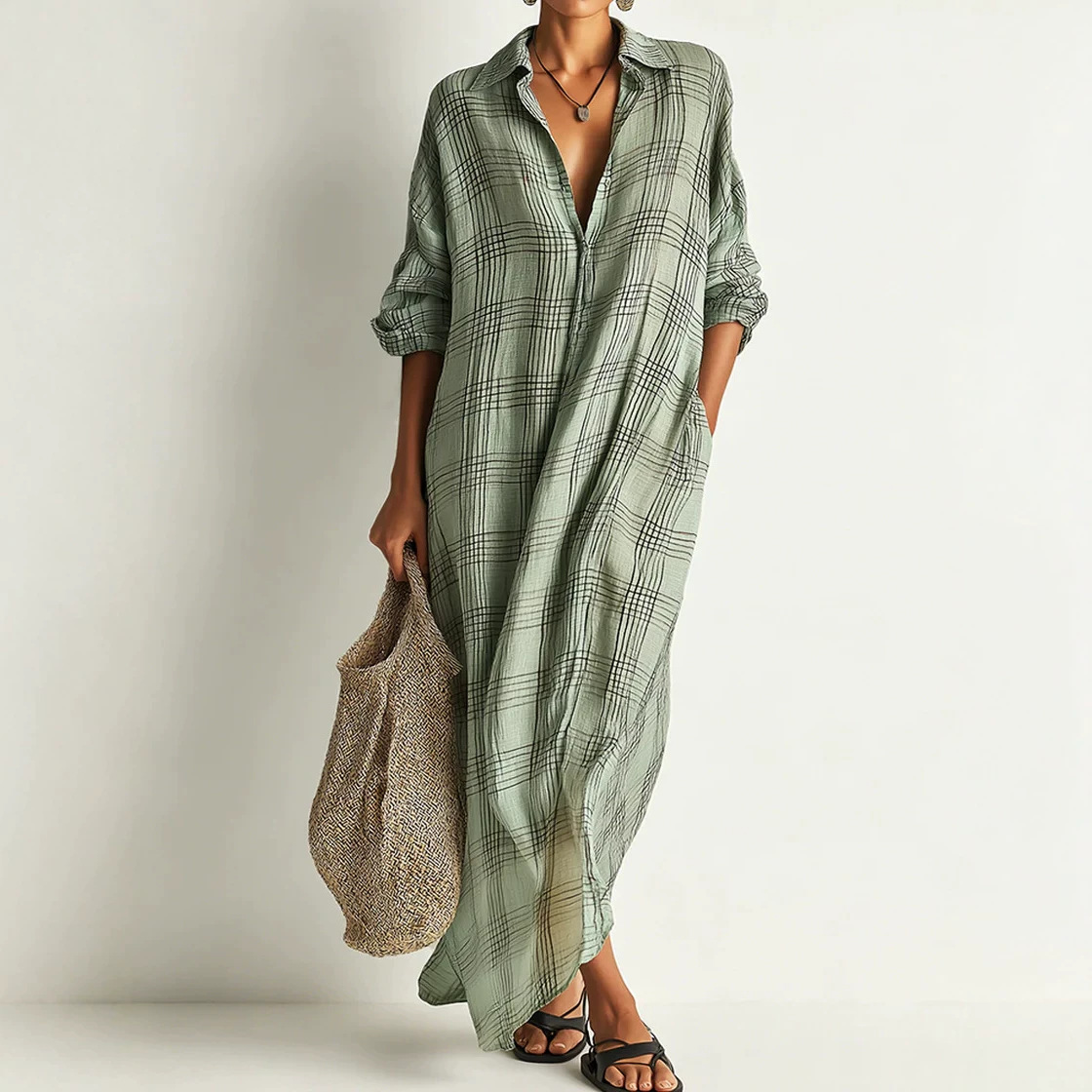 Printed Linen Cotton Midi Dres - Maxi Dress Boho ulasan dan harga