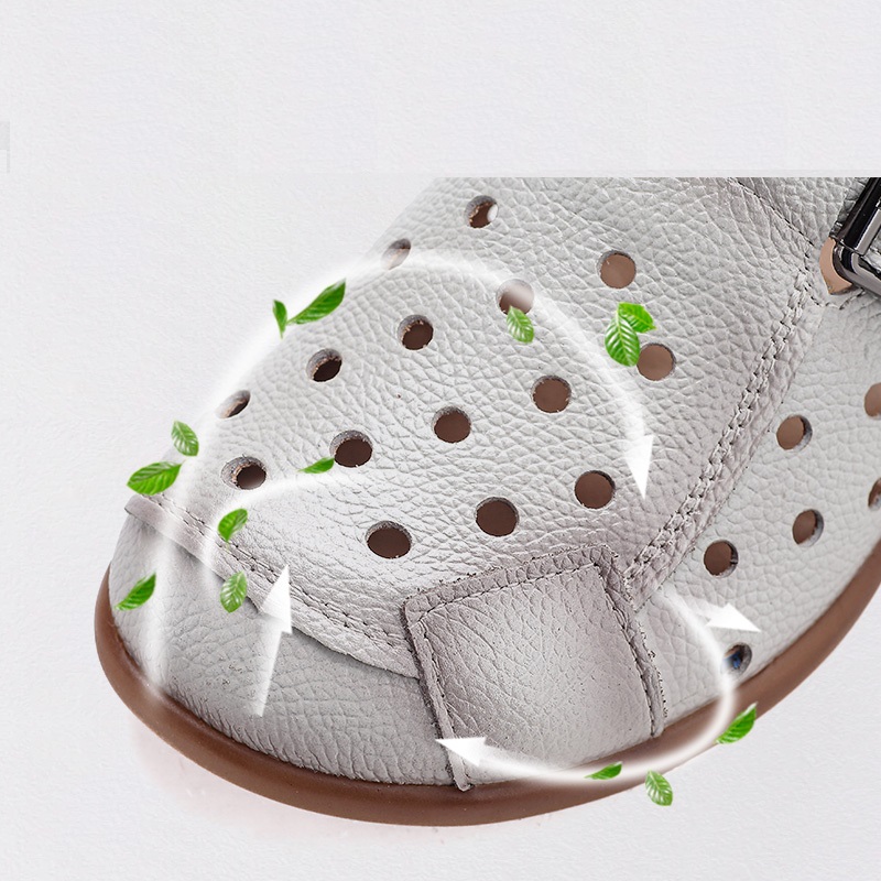 New Cow Leather Low Heel Sanda - Women'S Fashion Walking Shoes ulasan dan harga