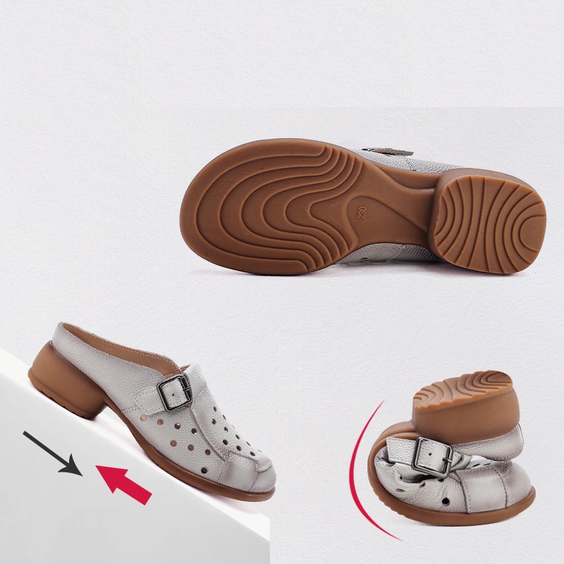 New Cow Leather Low Heel Sanda - Women'S Fashion Walking Shoes ulasan dan harga