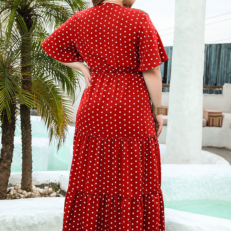 Boho Dot Printed V-Neck Women' - Maxi Dress Boho ulasan dan harga